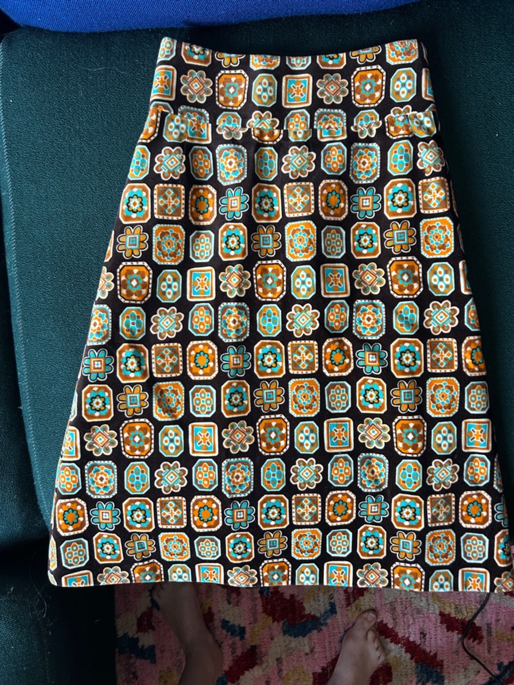 La DoubleJ Retro Print A-Line Skirt - velvet midi